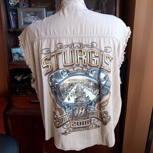 3XL Biker Wear Shirt USA Sturgis Black Hills Rally 2018 Beige Sleeveless Rashed